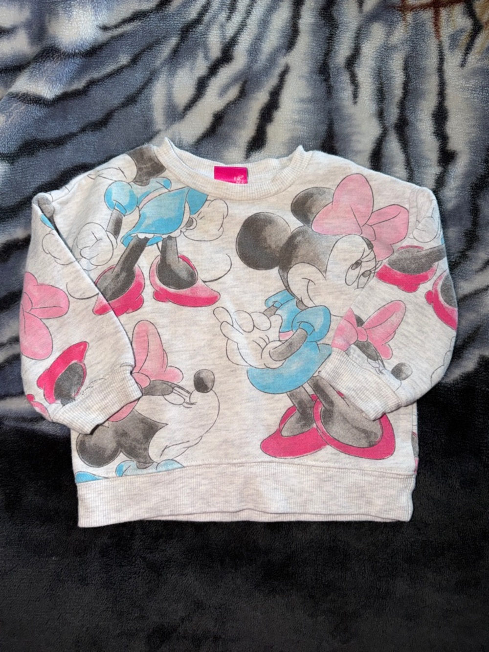 Disney Minnie Mouse Gray Pullover with Pink & Blue Accents